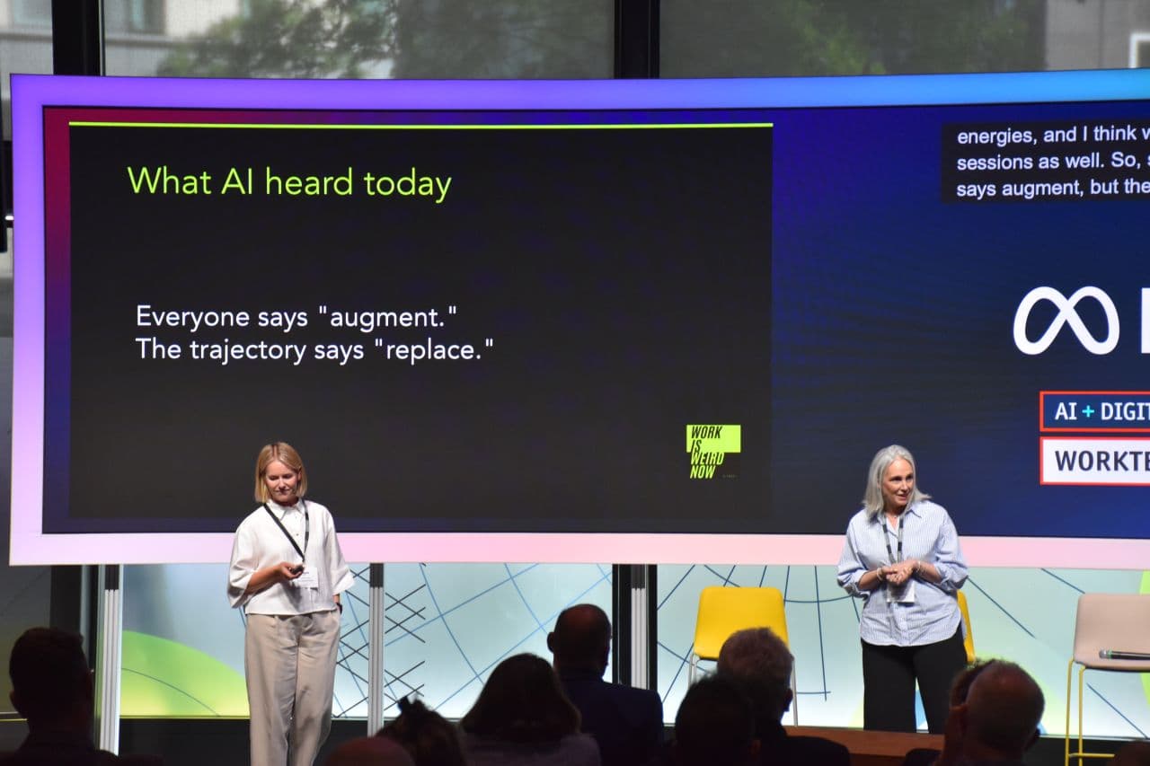 Dan and Alice on stage at WORKTECH AI + Digital Technologies London